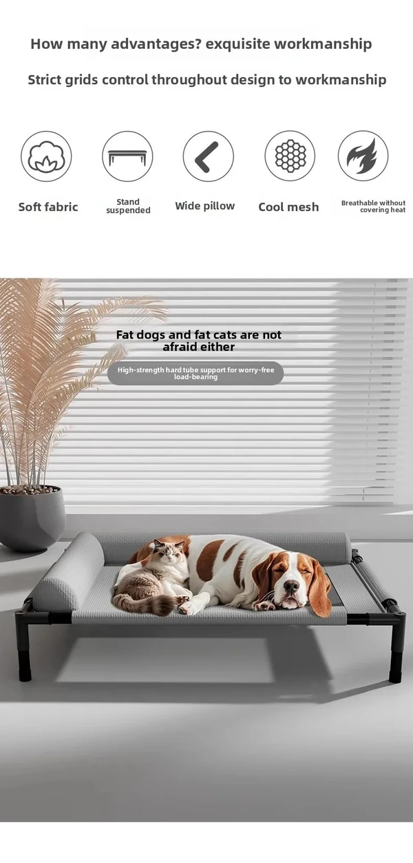 Comfortable Elevated Detachable Pet Bed with Bolster Headrest, Metal Frame & Breathable Mesh (65*45*17cm)