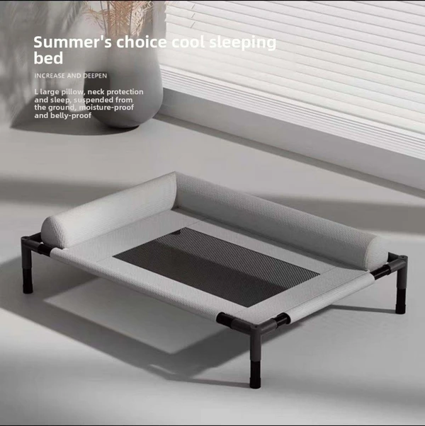 Comfortable Elevated Detachable Pet Bed with Bolster Headrest, Metal Frame & Breathable Mesh (65*45*17cm)