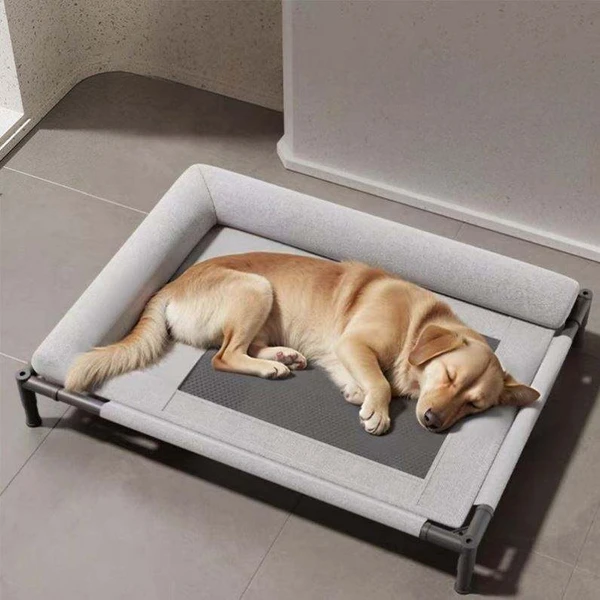 Comfortable Elevated Detachable Pet Bed with Bolster Headrest, Metal Frame & Breathable Mesh (65*45*17cm)