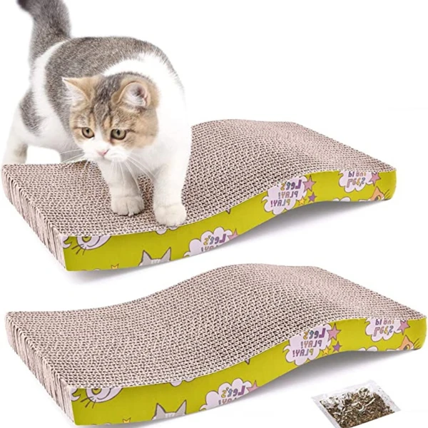 S-Shape Cat Corrugated Scratcher Board with Catnip (43*20*3.7cm)