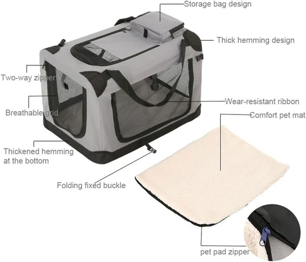 Portable Folding Polyester Fabric Pet Carrier with Breathable Mesh Windows for Dogs & Cats