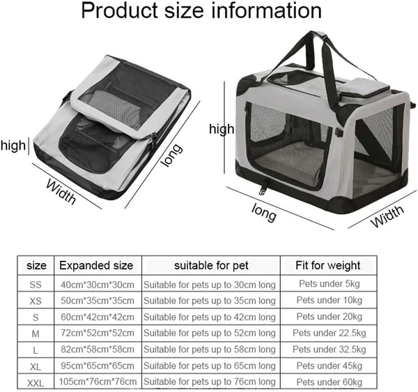 Portable Folding Polyester Fabric Pet Carrier with Breathable Mesh Windows for Dogs & Cats