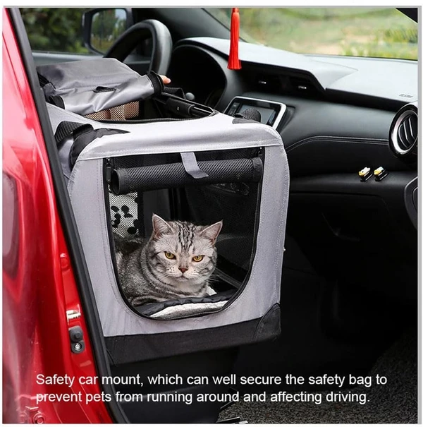 Portable Folding Polyester Fabric Pet Carrier with Breathable Mesh Windows for Dogs & Cats