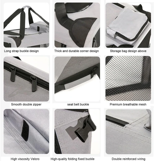 Portable Folding Polyester Fabric Pet Carrier with Breathable Mesh Windows for Dogs & Cats