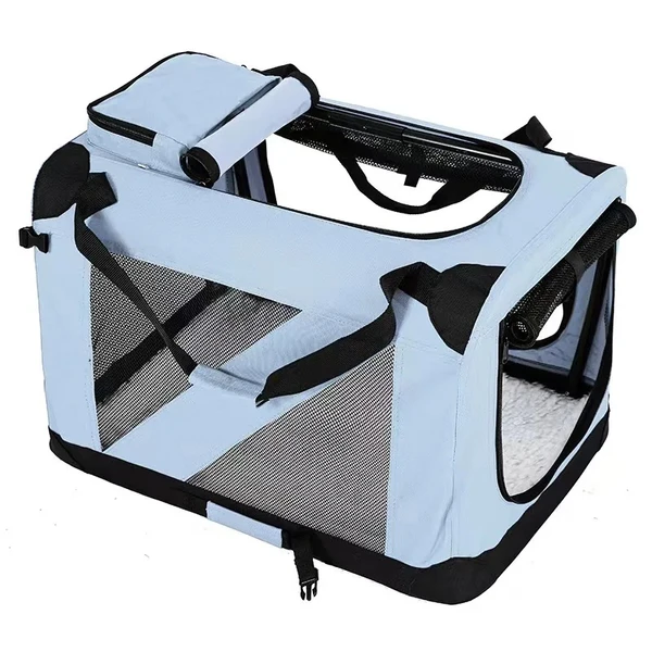 Portable Folding Polyester Fabric Pet Carrier with Breathable Mesh Windows for Dogs & Cats