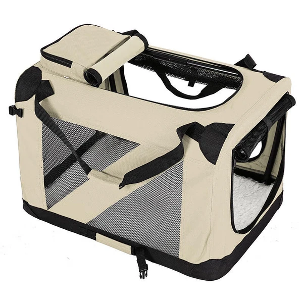 Portable Folding Polyester Fabric Pet Carrier with Breathable Mesh Windows for Dogs & Cats