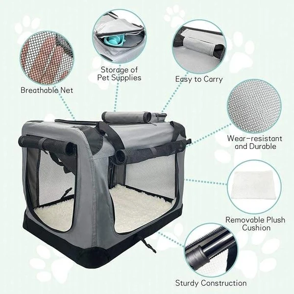 Portable Folding Polyester Fabric Pet Carrier with Breathable Mesh Windows for Dogs & Cats