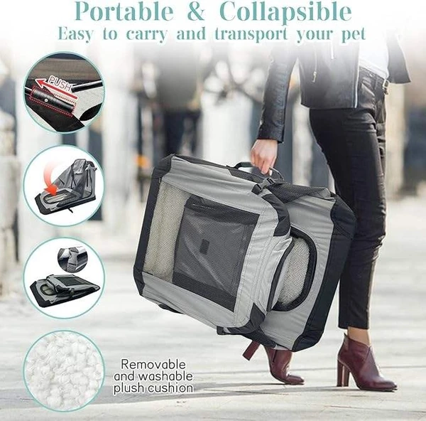 Portable Folding Polyester Fabric Pet Carrier with Breathable Mesh Windows for Dogs & Cats