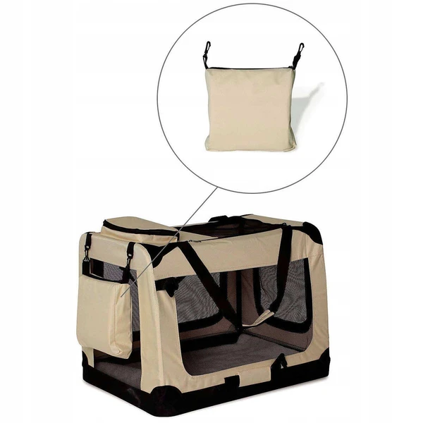 Portable Folding Polyester Fabric Pet Carrier with Breathable Mesh Windows for Dogs & Cats
