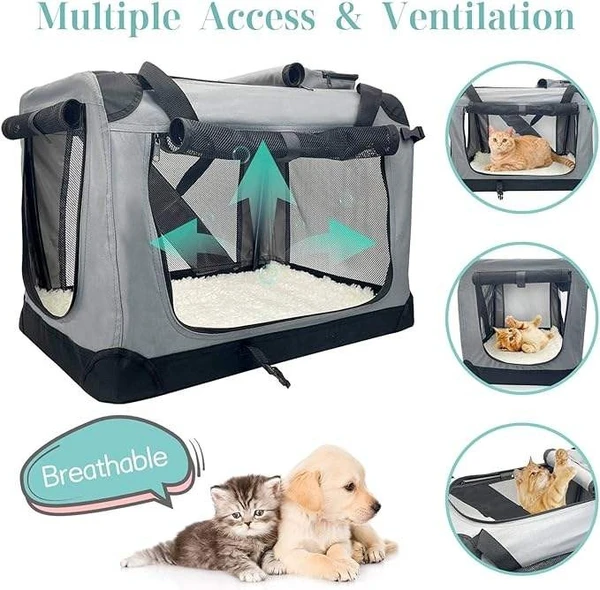 Portable Folding Polyester Fabric Pet Carrier with Breathable Mesh Windows for Dogs & Cats