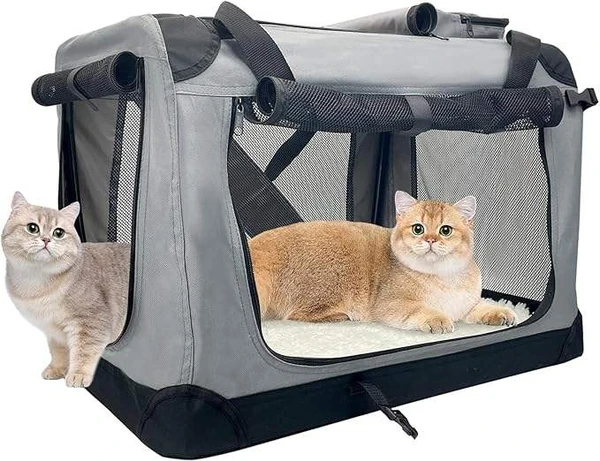 Portable Folding Polyester Fabric Pet Carrier with Breathable Mesh Windows for Dogs & Cats