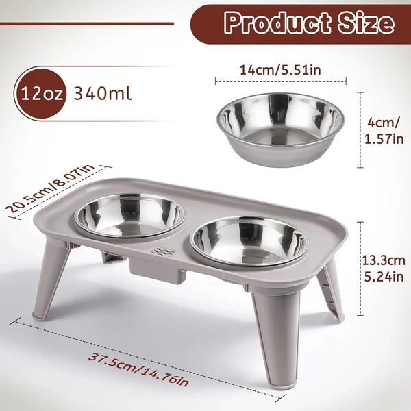 Elevated Double Stainless Steel Bowls Food & Water Pet Feeder for Cats & Dogs