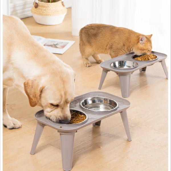 Elevated Double Stainless Steel Bowls Food & Water Pet Feeder for Cats & Dogs