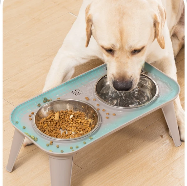 Elevated Double Stainless Steel Bowls Food & Water Pet Feeder for Cats & Dogs