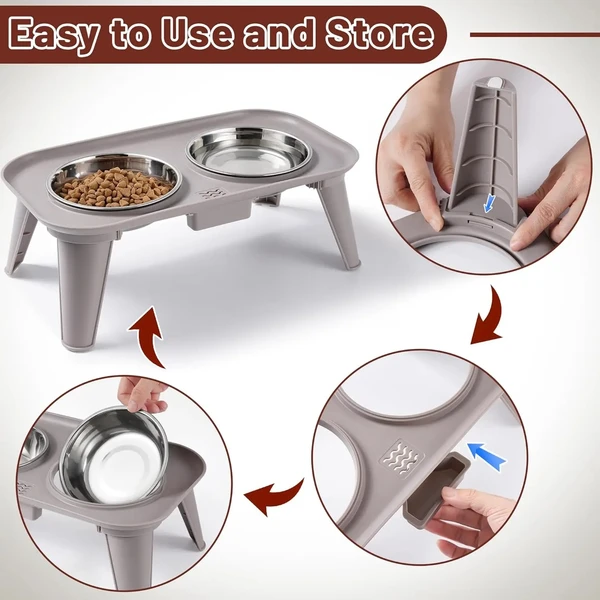 Elevated Double Stainless Steel Bowls Food & Water Pet Feeder for Cats & Dogs