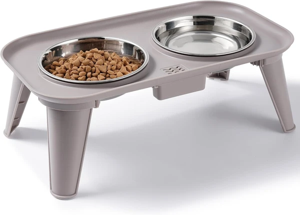 Elevated Double Stainless Steel Bowls Food & Water Pet Feeder for Cats & Dogs