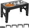 5 Adjustable Heights Elevated Foldable ABS Stand with Double Stainless Steel Bowls Food & Water Dog Feeder