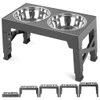 5 Adjustable Heights Elevated Foldable ABS Stand with Double Stainless Steel Bowls Food & Water Dog Feeder