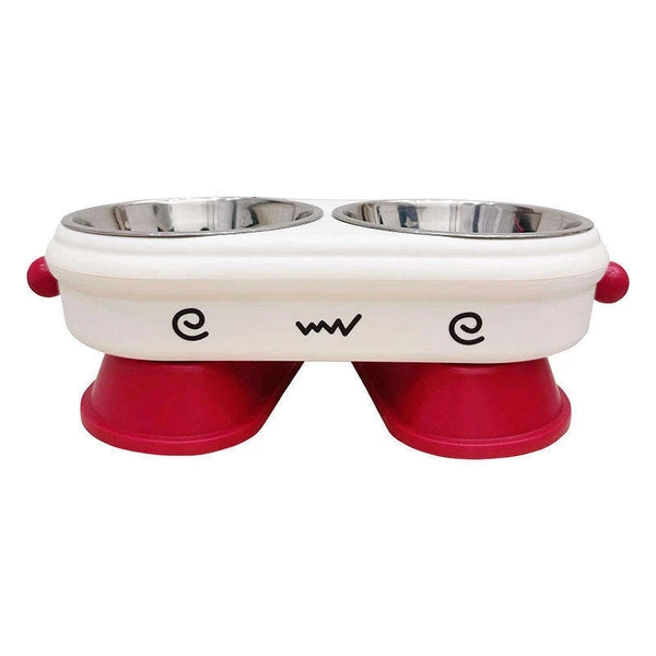 2 in 1 Elevated Pet Food and Water Feeder with Double Removable Stainless Steel Bowls for Cats & Small Dogs
