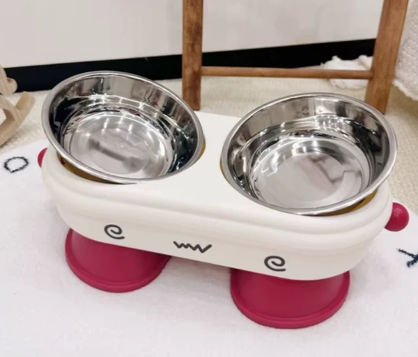2 in 1 Elevated Pet Food and Water Feeder with Double Removable Stainless Steel Bowls for Cats & Small Dogs