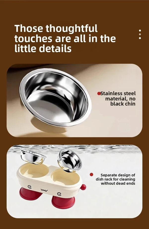 2 in 1 Elevated Pet Food and Water Feeder with Double Removable Stainless Steel Bowls for Cats & Small Dogs
