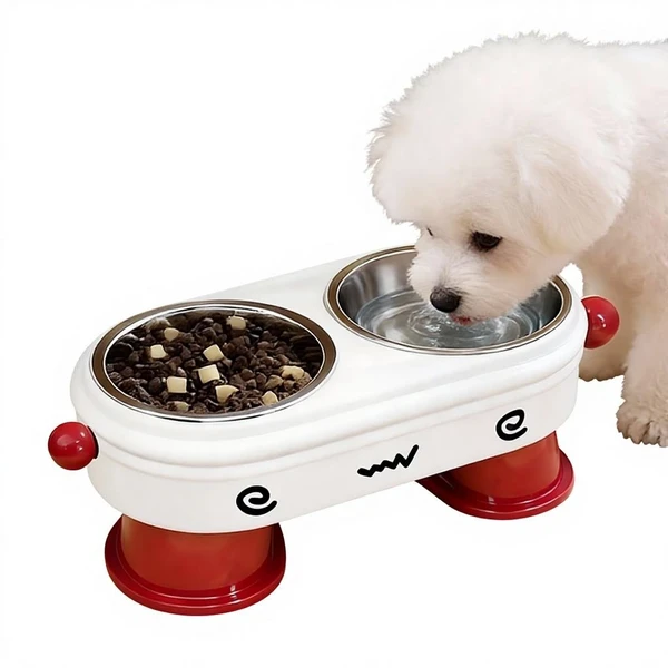 2 in 1 Elevated Pet Food and Water Feeder with Double Removable Stainless Steel Bowls for Cats & Small Dogs