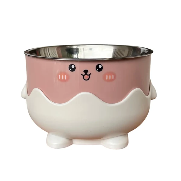 Cute Cartoon Pet Feeding Bowl with Removable Stainless Steel Inner Bowl and Anti-Slip Elevated Base for Cats & Small Dogs