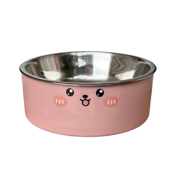 Cute Cartoon Pet Feeding Bowl with Removable Stainless Steel Inner Bowl and Anti-Slip Elevated Base for Cats & Small Dogs