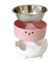 Cute Cartoon Pet Feeding Bowl with Removable Stainless Steel Inner Bowl and Anti-Slip Elevated Base for Cats & Small Dogs 