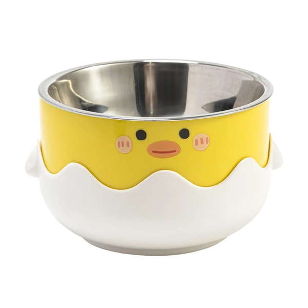 Cute Cartoon Pet Feeding Bowl with Removable Stainless Steel Inner Bowl and Anti-Slip Elevated Base for Cats & Small Dogs