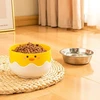 Cute Cartoon Pet Feeding Bowl with Removable Stainless Steel Inner Bowl and Anti-Slip Elevated Base for Cats & Small Dogs 