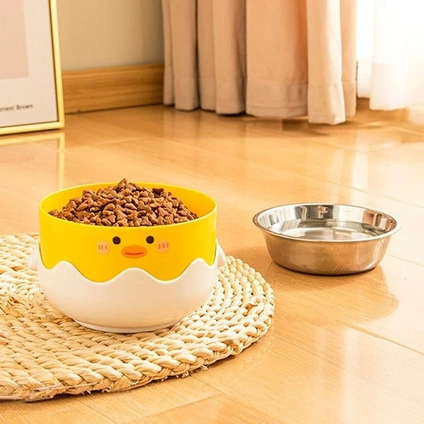Cute Cartoon Pet Feeding Bowl with Removable Stainless Steel Inner Bowl and Anti-Slip Elevated Base for Cats & Small Dogs