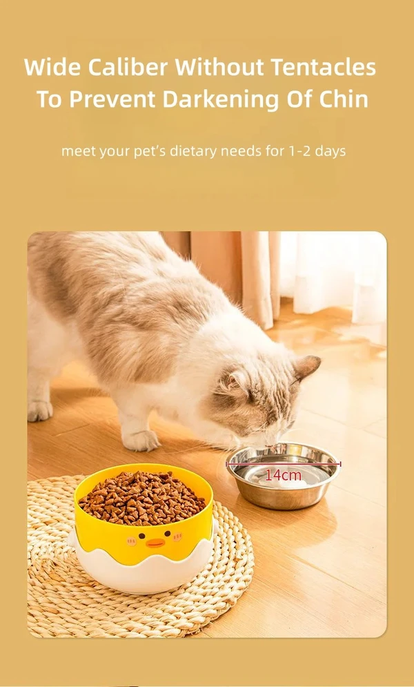 Cute Cartoon Pet Feeding Bowl with Removable Stainless Steel Inner Bowl and Anti-Slip Elevated Base for Cats & Small Dogs