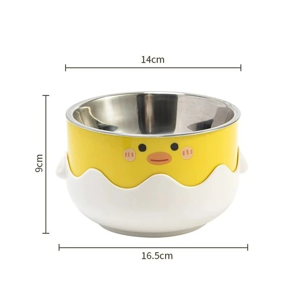 Cute Cartoon Pet Feeding Bowl with Removable Stainless Steel Inner Bowl and Anti-Slip Elevated Base for Cats & Small Dogs