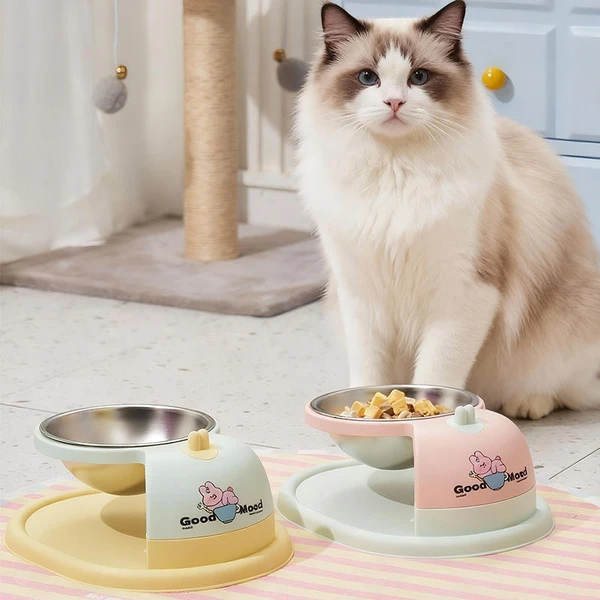 Detachable Elevated Hanging Stainless Steel Pet Feeding Bowl with Anti-Slip Base for Cats & Small Dogs