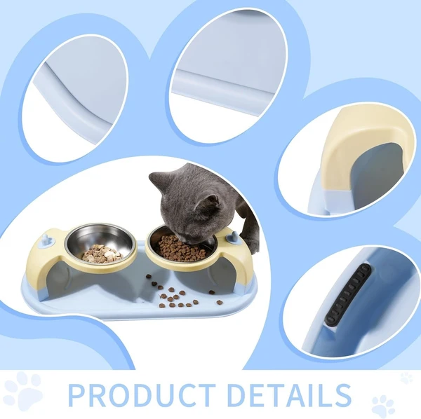 Hanging Double Stainless Steel Pet Bowls with Anti-Slip Base – Detachable Elevated Food and Water Feeding for Cats & Small Dogs