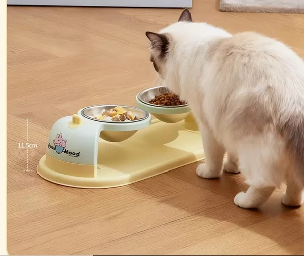 Hanging Double Stainless Steel Pet Bowls with Anti-Slip Base – Detachable Elevated Food and Water Feeding for Cats & Small Dogs