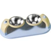 Hanging Double Stainless Steel Pet Bowls with Anti-Slip Base – Detachable Elevated Food and Water Feeding for Cats & Small Dogs 