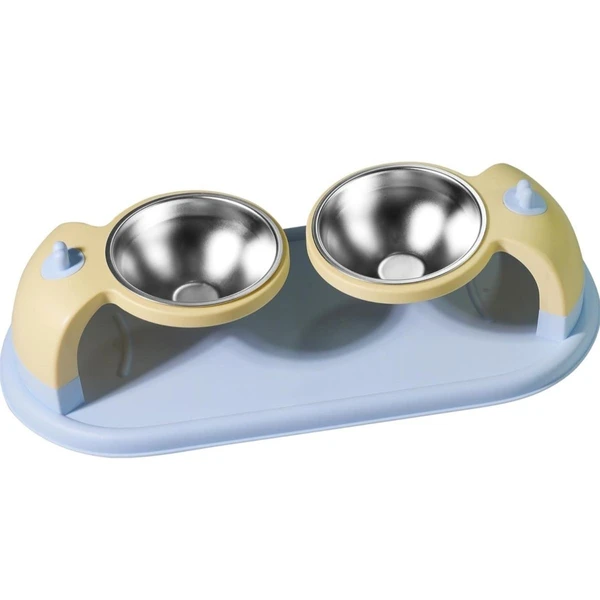 Hanging Double Stainless Steel Pet Bowls with Anti-Slip Base – Detachable Elevated Food and Water Feeding for Cats & Small Dogs