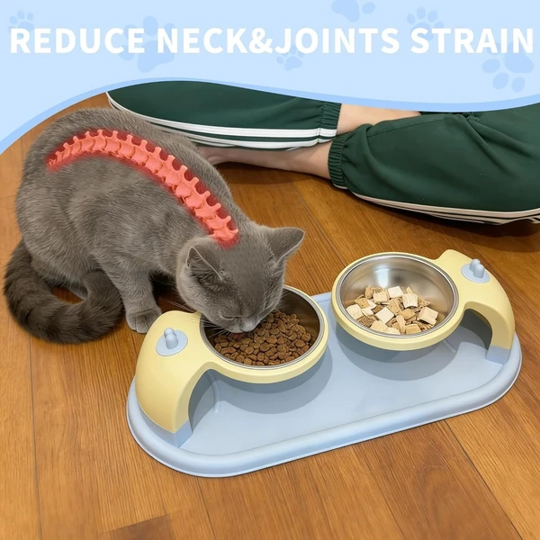 Hanging Double Stainless Steel Pet Bowls with Anti-Slip Base – Detachable Elevated Food and Water Feeding for Cats & Small Dogs