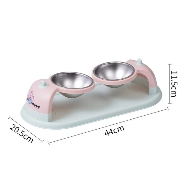 Hanging Double Stainless Steel Pet Bowls with Anti-Slip Base – Detachable Elevated Food and Water Feeding for Cats & Small Dogs