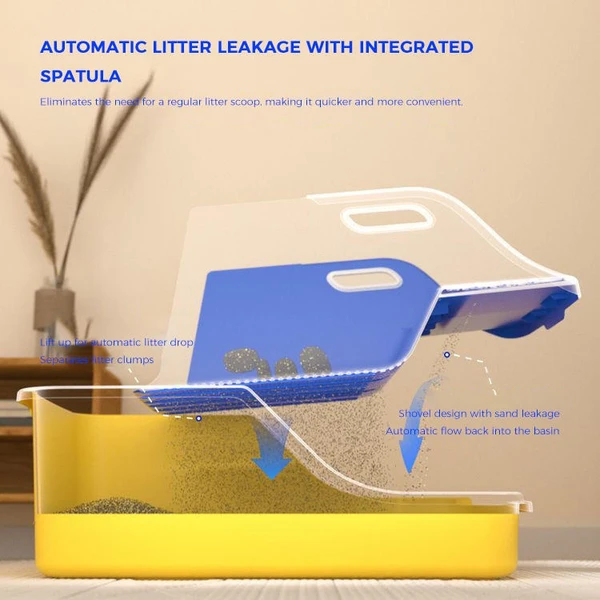 Large Sifting Cat Litter Box – One Step Waste Sorting Anti Splash Easy Clean Comfort Handle for Large Cats/Multi-Cat