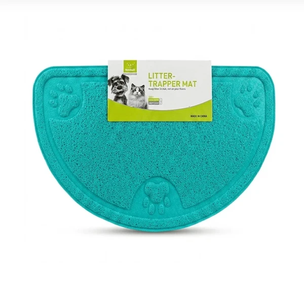 Nunbell Semicircle PVC Cat Litter Trapper Mat Paw Printing Anti-Slip Waterproof Washable 45 X 60 cm