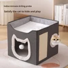 2-Level Foldable Cat Cave Bed with Fluffy Ball Hanging & Side Scratching Board Multi-Function Sleeping Playing Scratching Indoor Cat House 