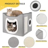 2-Level Foldable Cat Cave Bed with Fluffy Ball Hanging & Side Scratching Board Multi-Function Sleeping Playing Scratching Indoor Cat House 