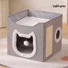 2-Level Foldable Cat Cave Bed with Fluffy Ball Hanging & Side Scratching Board Multi-Function Sleeping Playing Scratching Indoor Cat House 