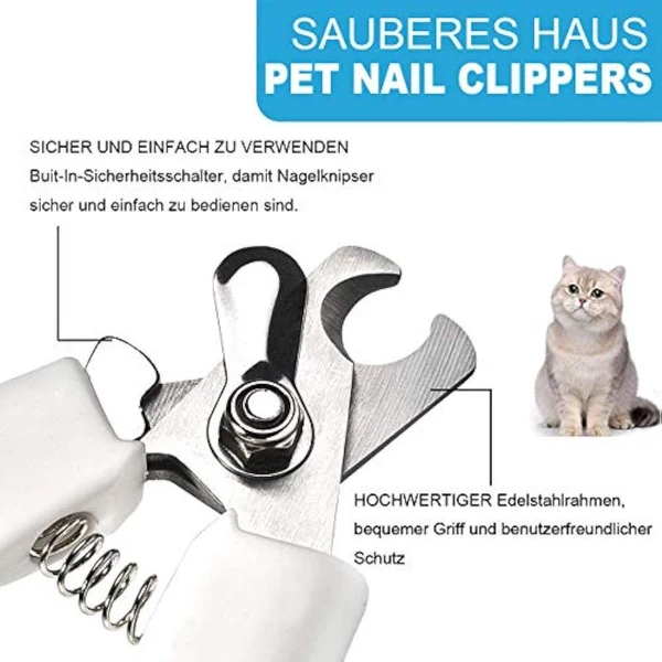 Stainless Steel Pet Nail Clippers with Safety Guard, Spring Mechanism, Security Lock & Non-slip Handle for Cats and Dogs