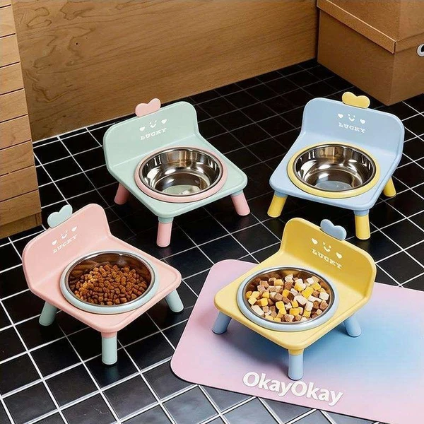 Nunbell Chair-Shaped Elevated Pet Feeding Bowl with Removable Stainless Steel Inner Bowl Anti-Slip Base Easy to Clean for Cats & Small Dogs