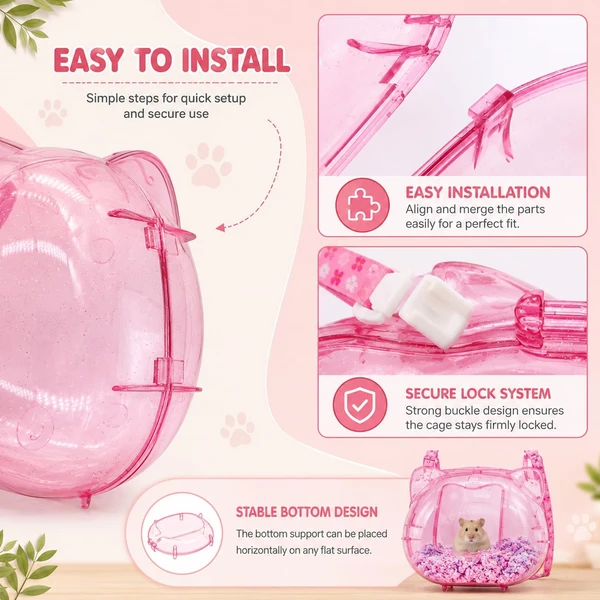 Stylish Transparent PS Hamster Carrier Bag with Adjustable Shoulder Strap – Durable Breathable Hangable Lightweight Outdoor Travel Bag for Small Pet