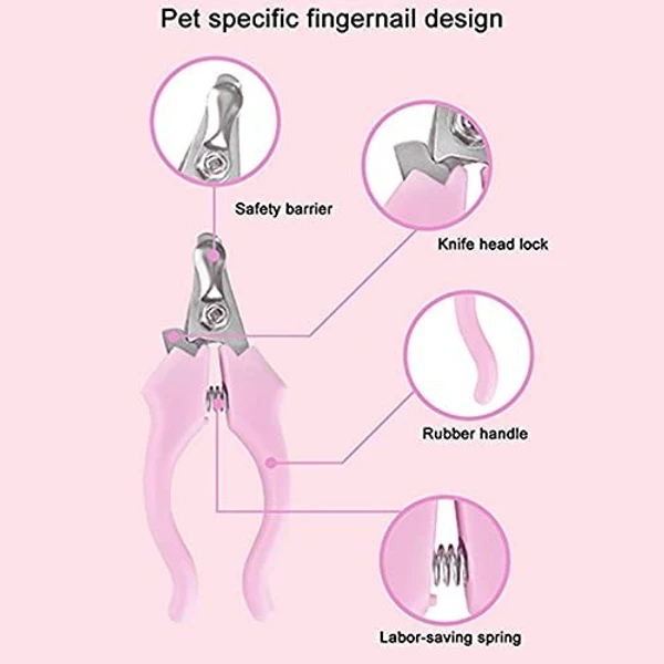 Stainless Steel Pet Nail Clippers with Ergonomic Curved Shape Handle, Sharp Blade, Safety Guard, Spring Mechanism & Security Lock for Cats and Small Dogs 